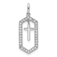 14K White Gold Polished Diamond Framed Dangle Cross Pendant-PM10073-020-WAA