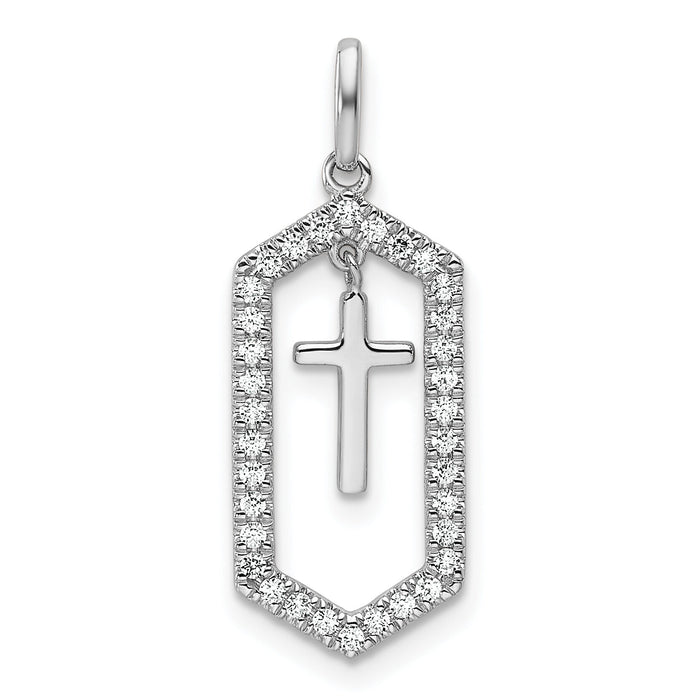 14K White Gold Polished Diamond Framed Dangle Cross Pendant-PM10073-020-WAA
