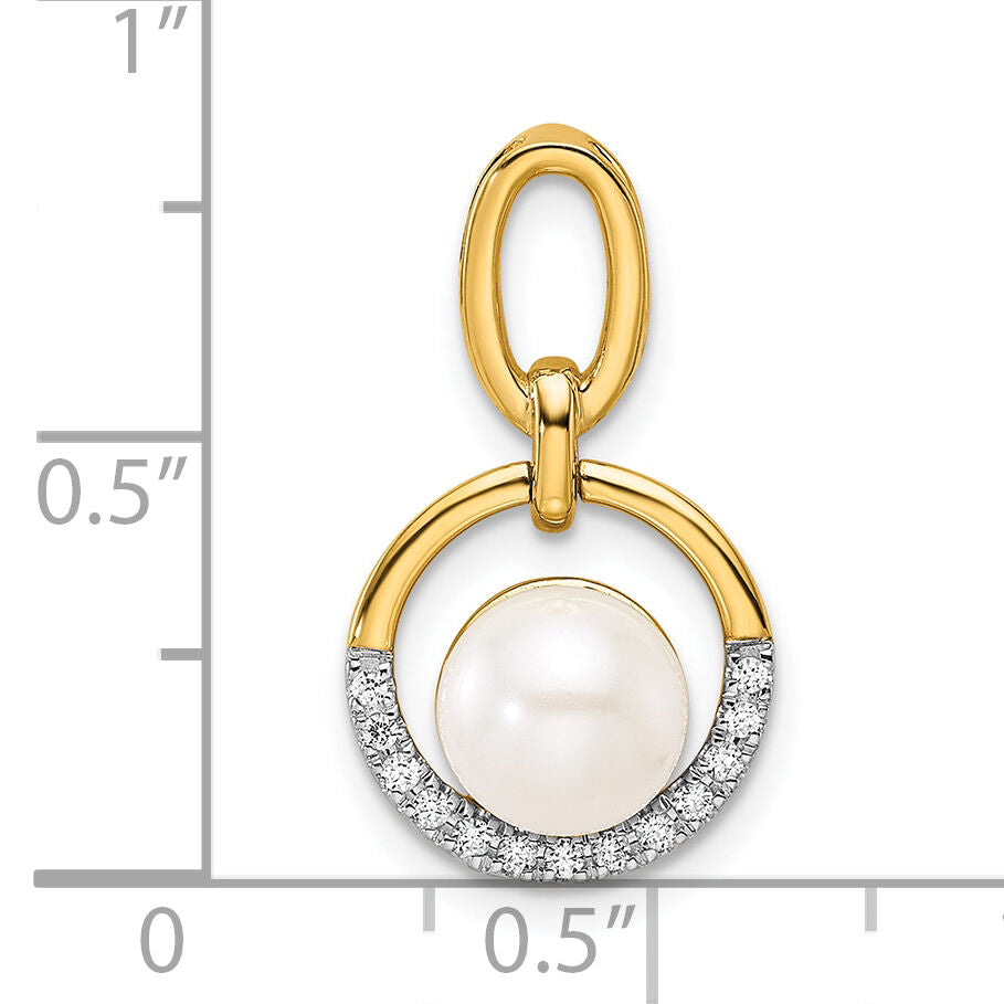 14K Polished Diamond and Pearl Open Circle Pendant-PM10081-007-YAA