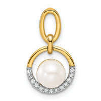 14K Polished Diamond and Pearl Open Circle Pendant-PM10081-007-YAA