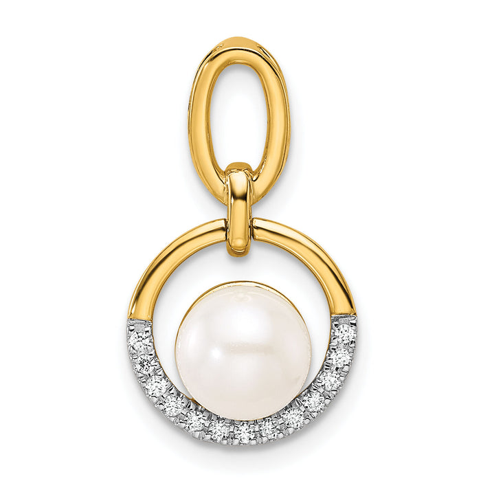 14K Polished Diamond and Pearl Open Circle Pendant-PM10081-007-YAA