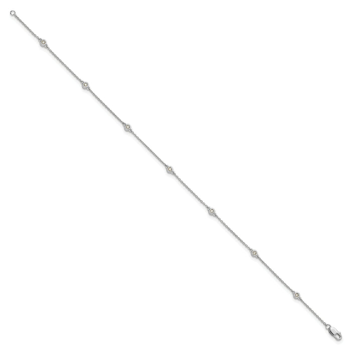 14k White Gold Diamond Station Cable Anklet-PM1009-012-WA-9