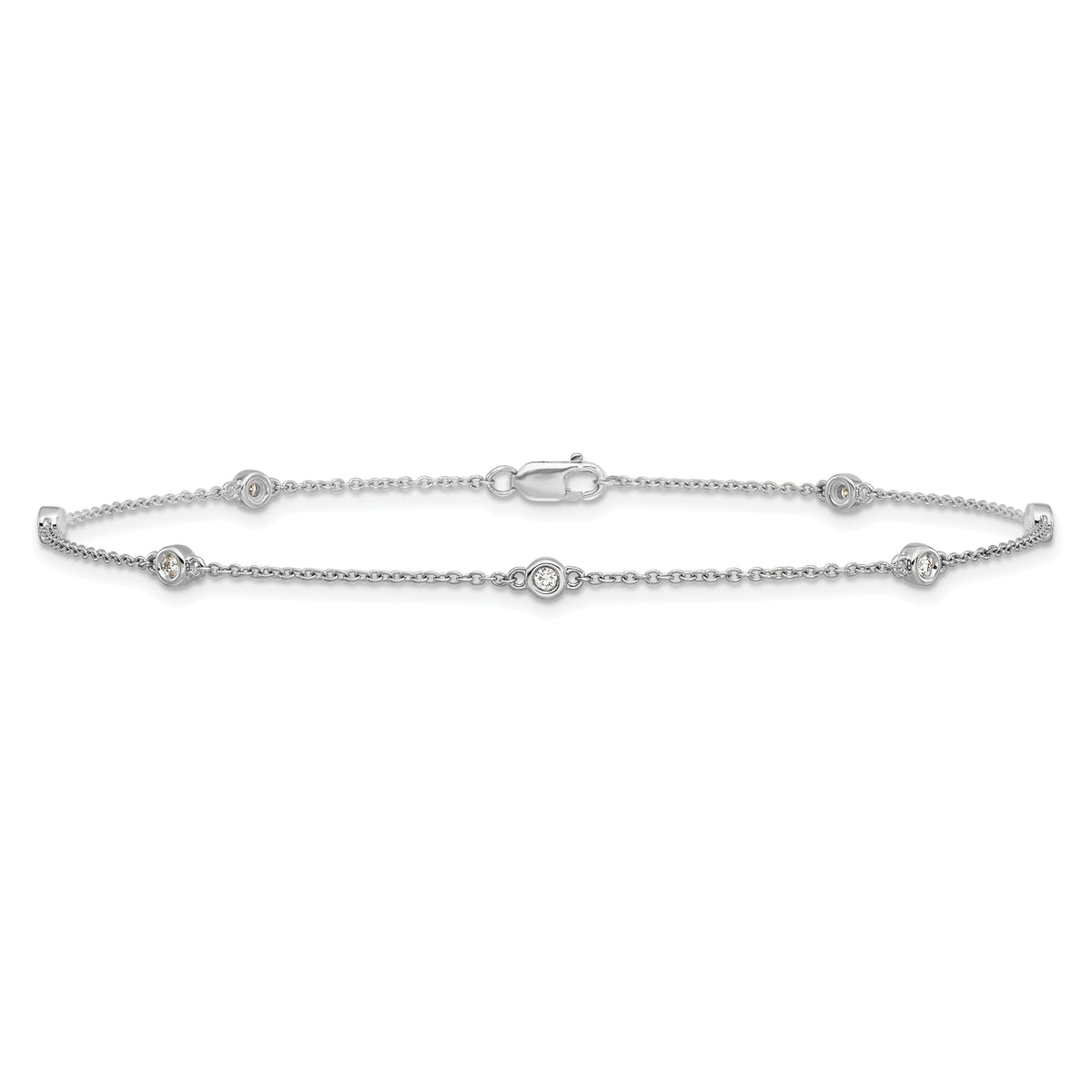 14k White Gold Diamond Station Cable Anklet-PM1009-012-WA-9