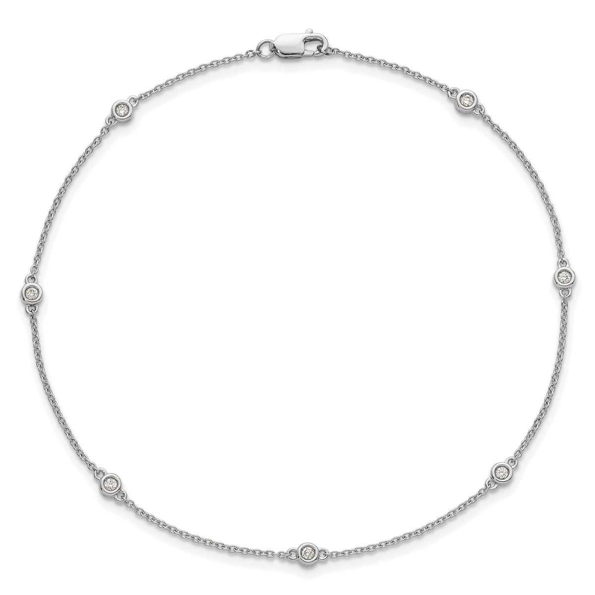 14k White Gold Diamond Station Cable Anklet-PM1009-012-WA-9