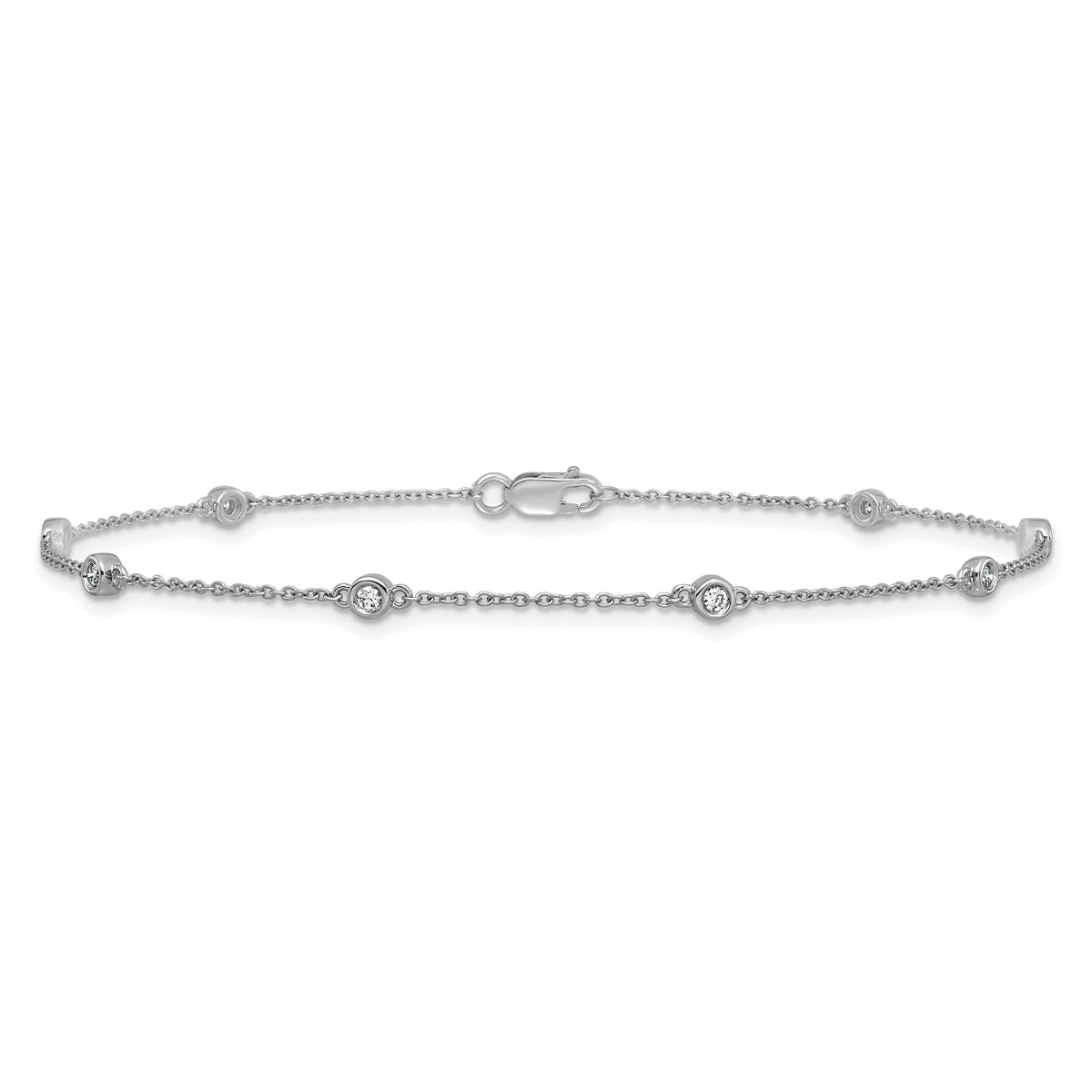 14k White Gold Diamond Station Cable Anklet-PM1010-013-WA-9