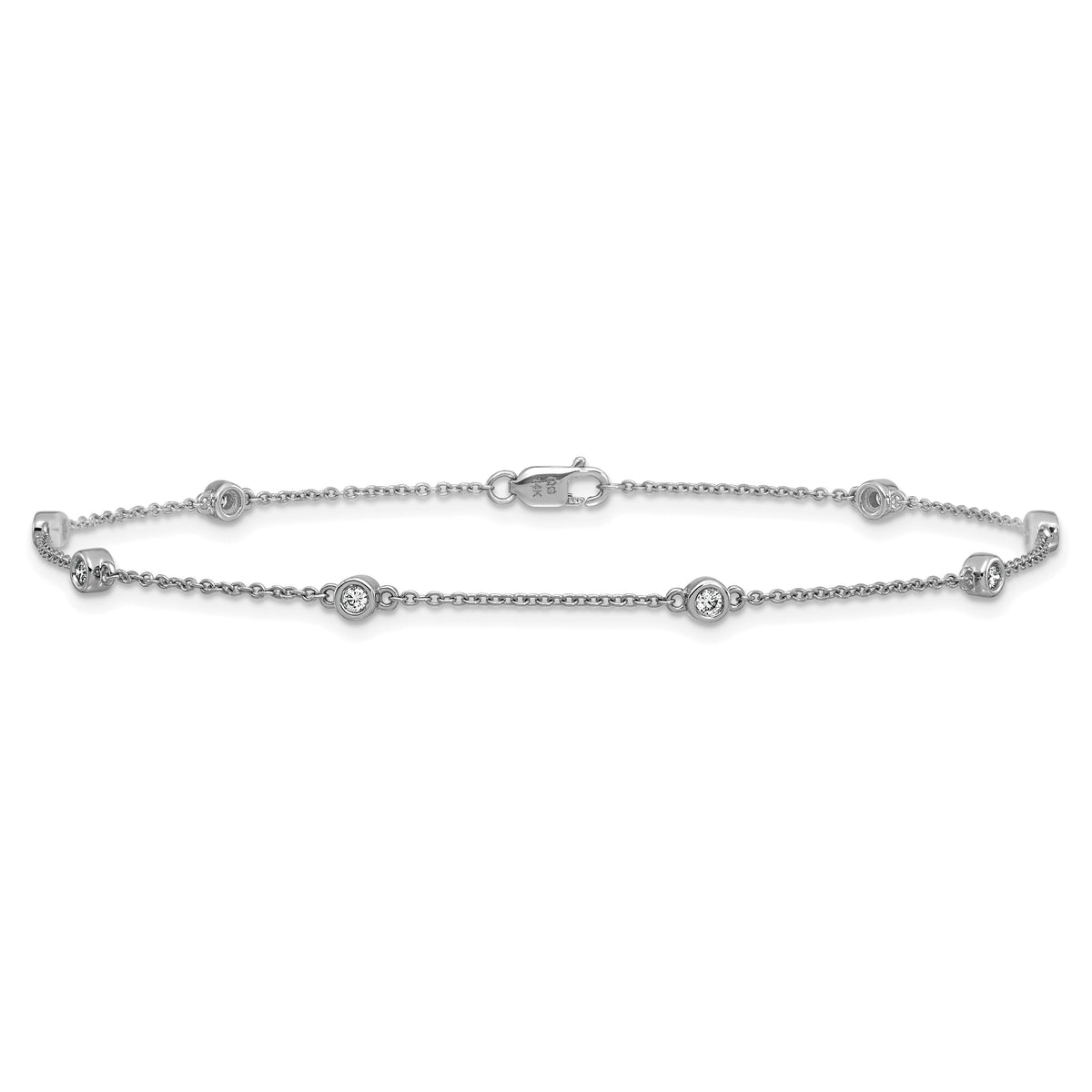 14k White Gold Diamond Station Cable Anklet-PM1012-020-WA-9
