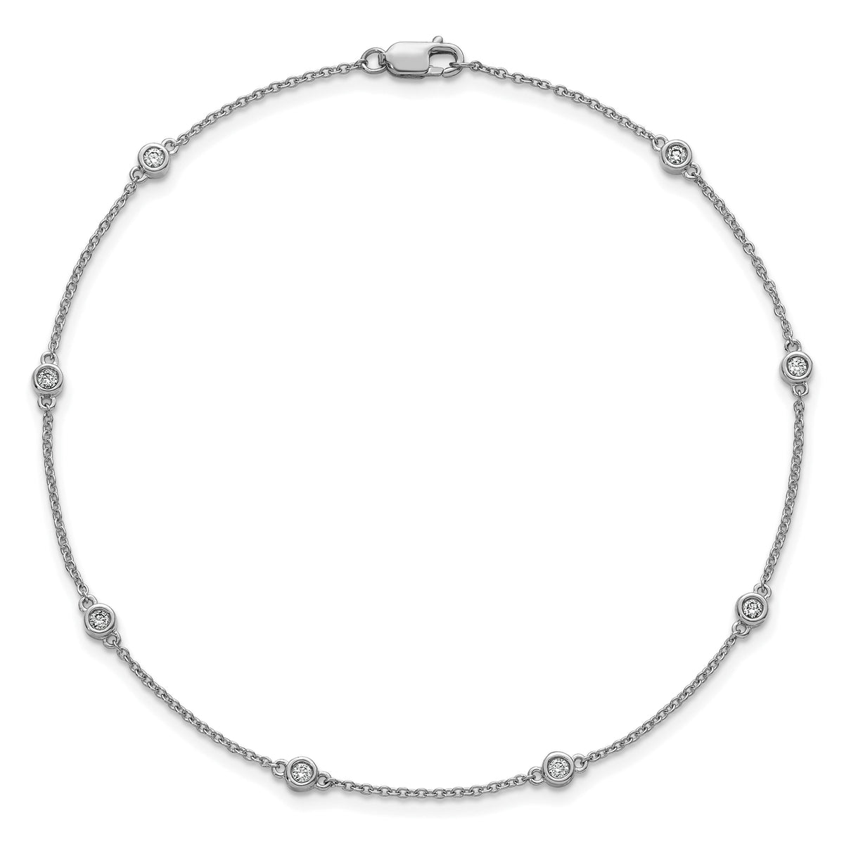 14k White Gold Diamond Station Cable Anklet-PM1012-020-WA-9