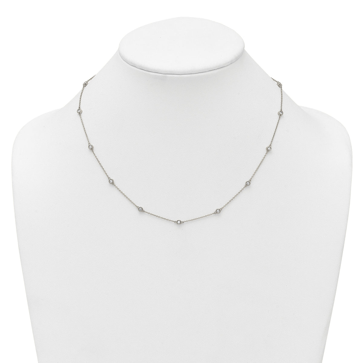 14k White Gold Diamond Station Cable Necklace-PM1013-052-WA-18