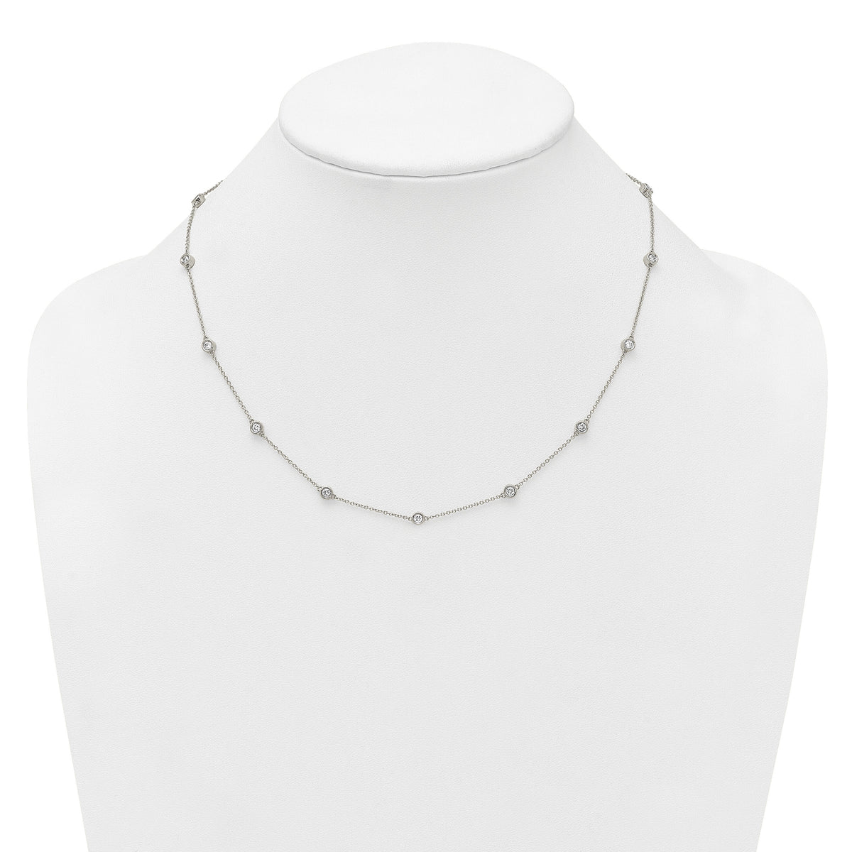 14k White Gold Diamond Station Cable Necklace-PM1015-088-WA-18
