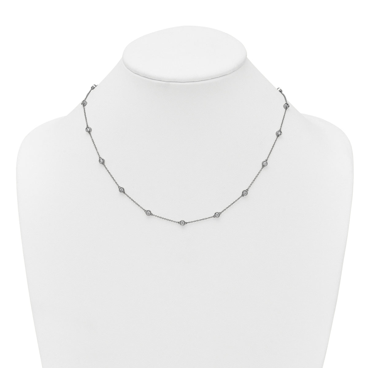 14k White Gold Diamond Station Cable Necklace-PM1016-100-WA-18