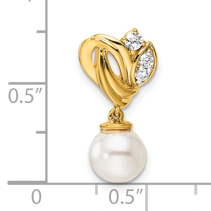 14K Polished Diamond and Pearl Chain Slide-PM10176-010-YAA