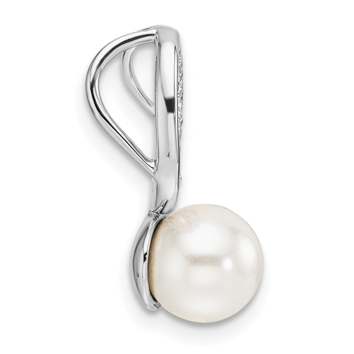 14K White Gold Polished Diamond and Pearl Chain Slide-PM10179-008-WAA