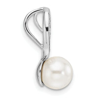 14K White Gold Polished Diamond and Pearl Chain Slide-PM10179-008-WAA