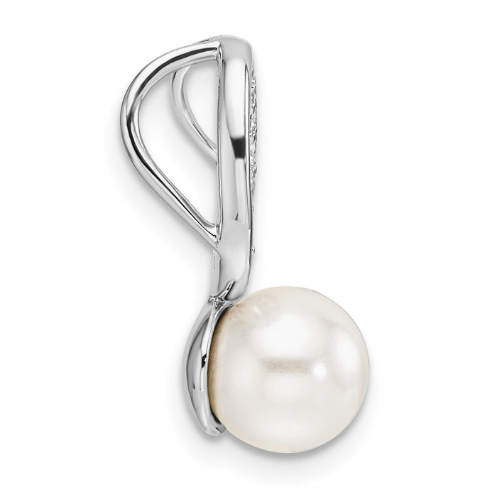 14K White Gold Polished Diamond and Pearl Chain Slide-PM10179-008-WAA