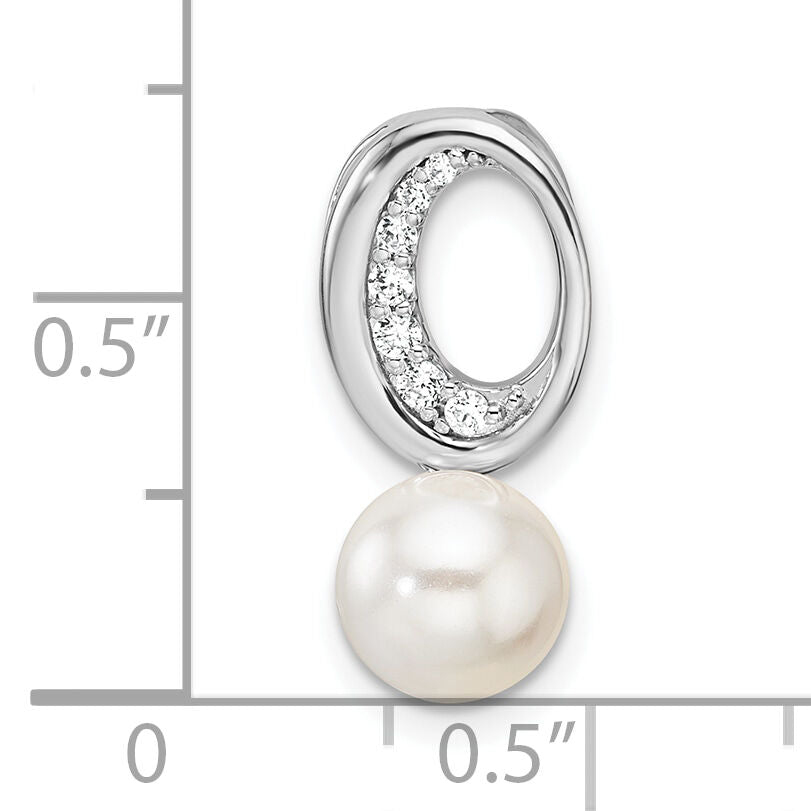 14K White Gold Polished Diamond and Pearl Chain Slide-PM10179-008-WAA