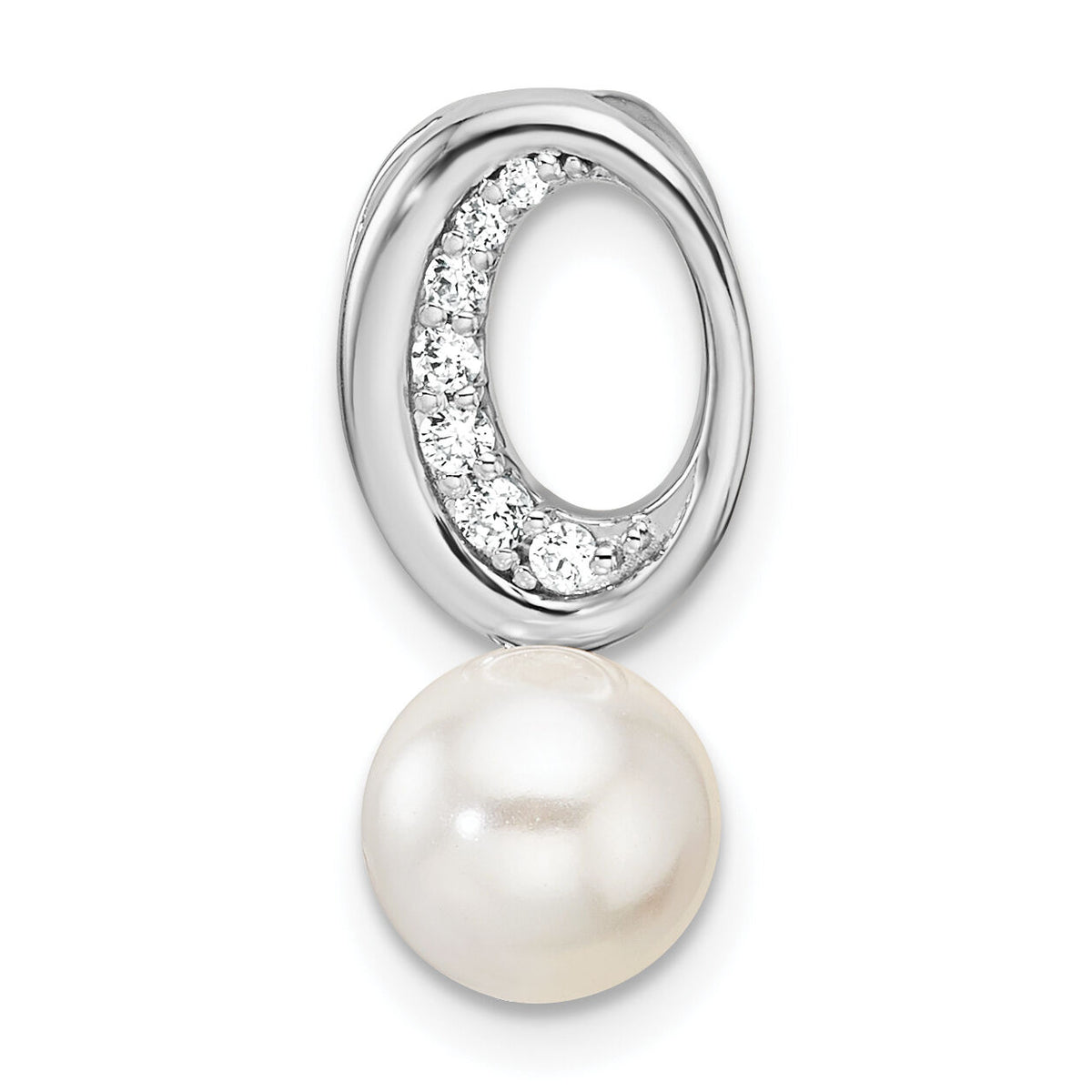 14K White Gold Polished Diamond and Pearl Chain Slide-PM10179-008-WAA