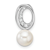 14K White Gold Polished Diamond and Pearl Chain Slide-PM10179-008-WAA