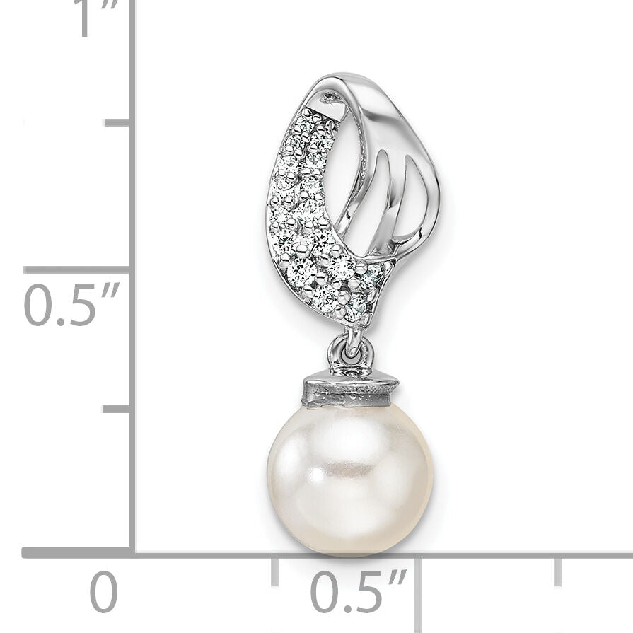 14K White Gold Polished Diamond and Pearl Chain Slide-PM10181-010-WAA