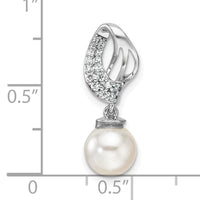 14K White Gold Polished Diamond and Pearl Chain Slide-PM10181-010-WAA