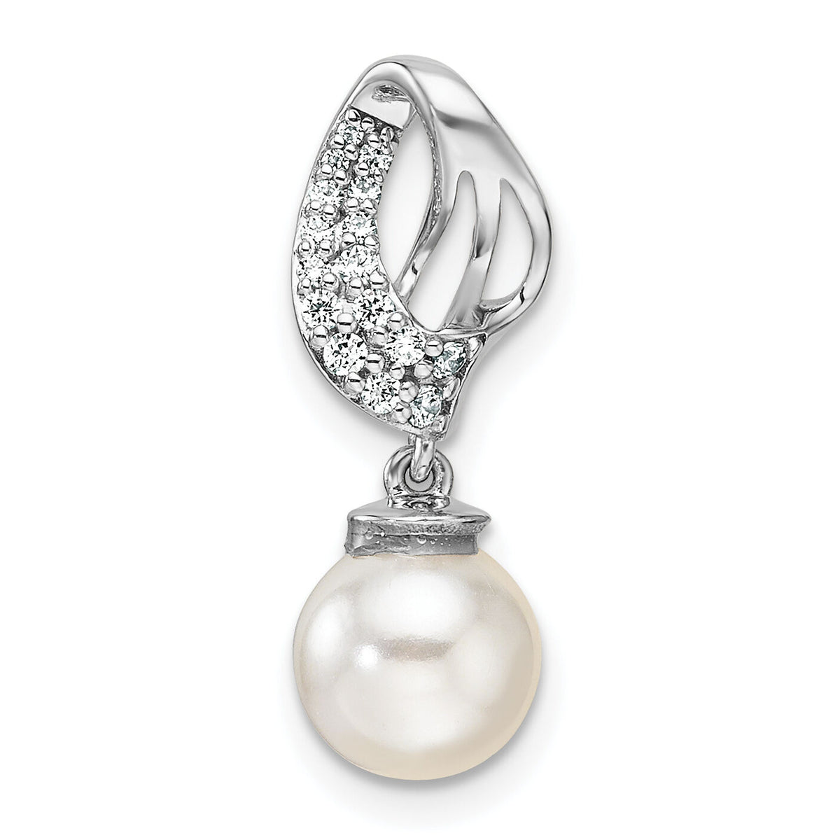 14K White Gold Polished Diamond and Pearl Chain Slide-PM10181-010-WAA