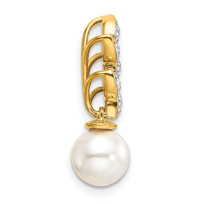 14K Polished Diamond and Pearl Leaf Chain Slide-PM10182-008-YAA