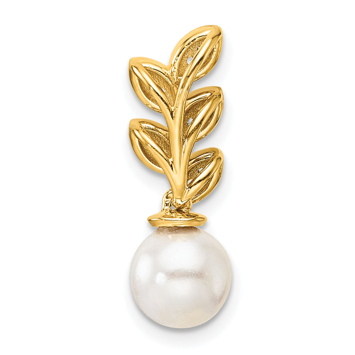 14K Polished Diamond and Pearl Leaf Chain Slide-PM10182-008-YAA