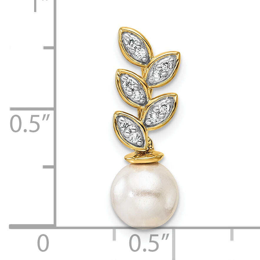 14K Polished Diamond and Pearl Leaf Chain Slide-PM10182-008-YAA