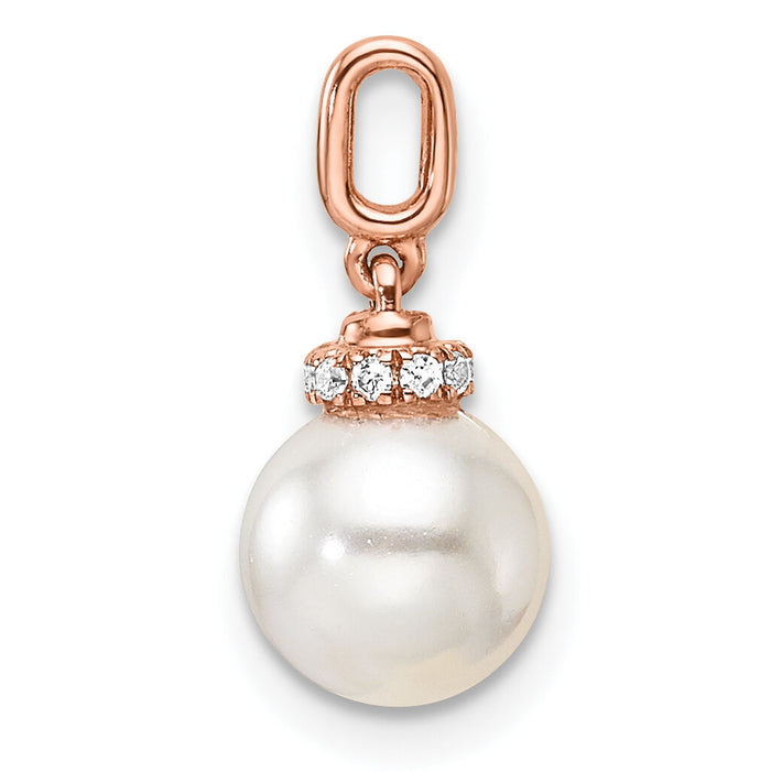 14K Rose Gold Polished Diamond and Pearl Pendant-PM10183-005-RAA