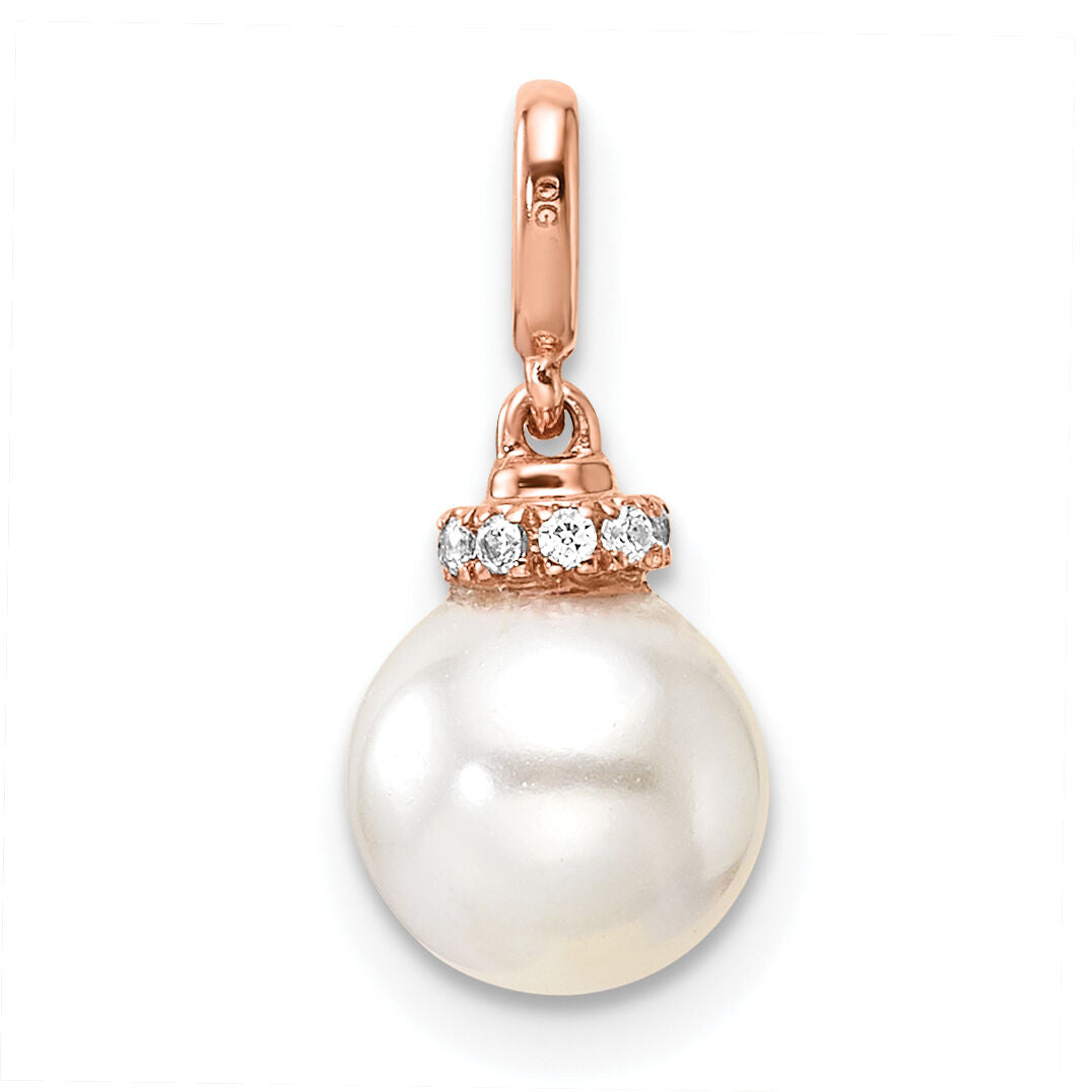 14K Rose Gold Polished Diamond and Pearl Pendant-PM10183-005-RAA