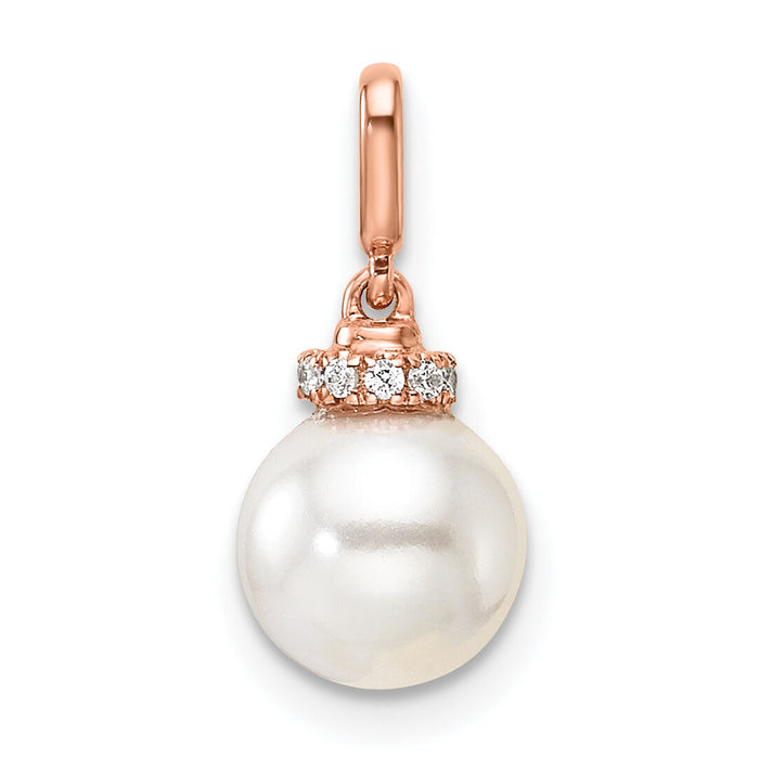 14K Rose Gold Polished Diamond and Pearl Pendant-PM10183-005-RAA