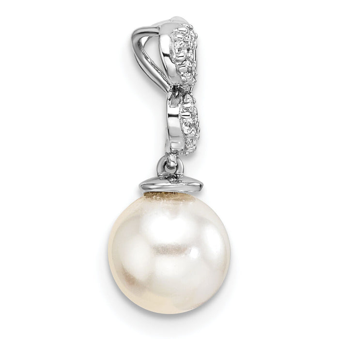 14K White Gold Polished Diamond and Pearl Chain Slide-PM10186-010-WAA