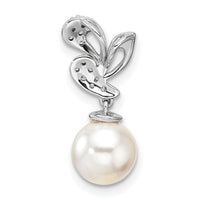 14K White Gold Polished Diamond and Pearl Chain Slide-PM10186-010-WAA