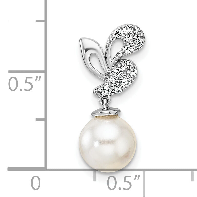 14K White Gold Polished Diamond and Pearl Chain Slide-PM10186-010-WAA