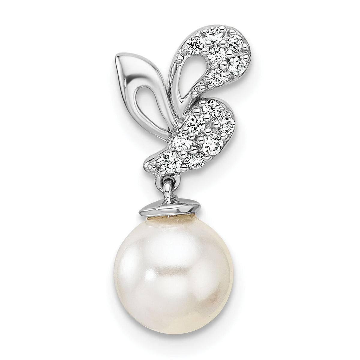 14K White Gold Polished Diamond and Pearl Chain Slide-PM10186-010-WAA