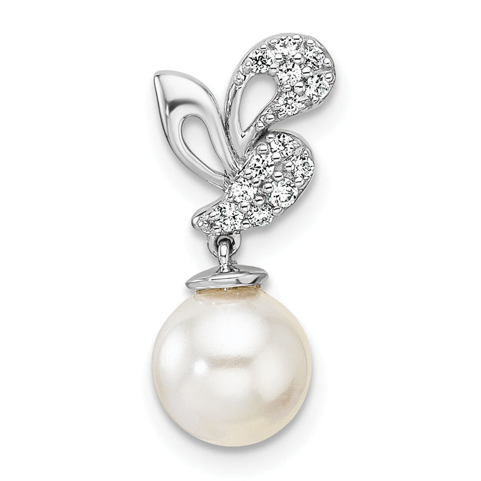 14K White Gold Polished Diamond and Pearl Chain Slide-PM10186-010-WAA
