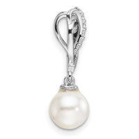 14K White Gold Polished Diamond and Pearl Chain Slide-PM10189-011-WAA