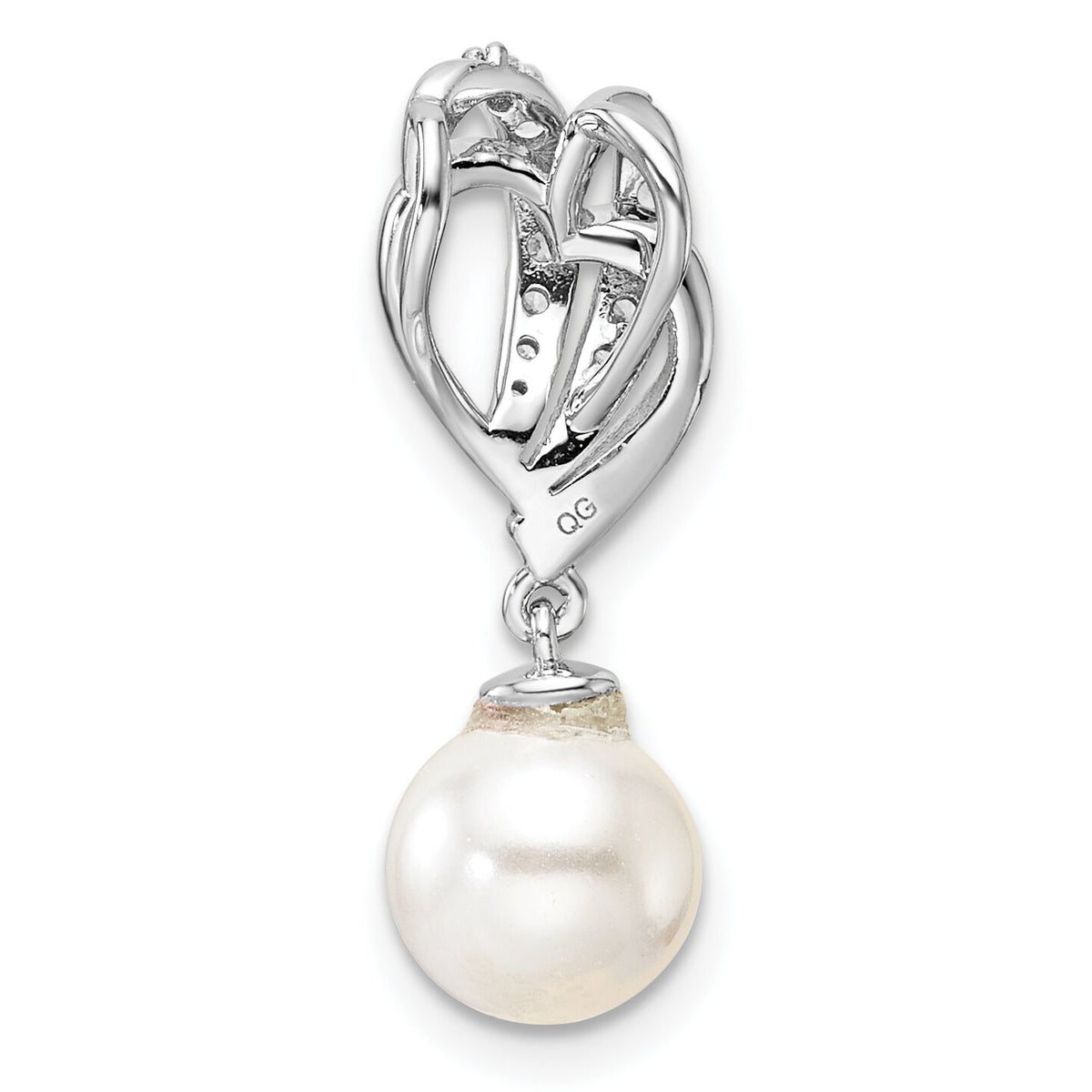 14K White Gold Polished Diamond and Pearl Chain Slide-PM10189-011-WAA