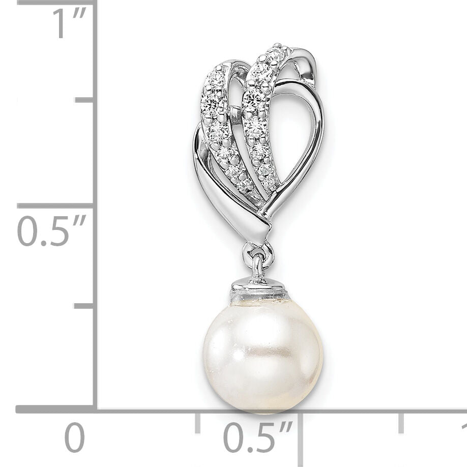 14K White Gold Polished Diamond and Pearl Chain Slide-PM10189-011-WAA