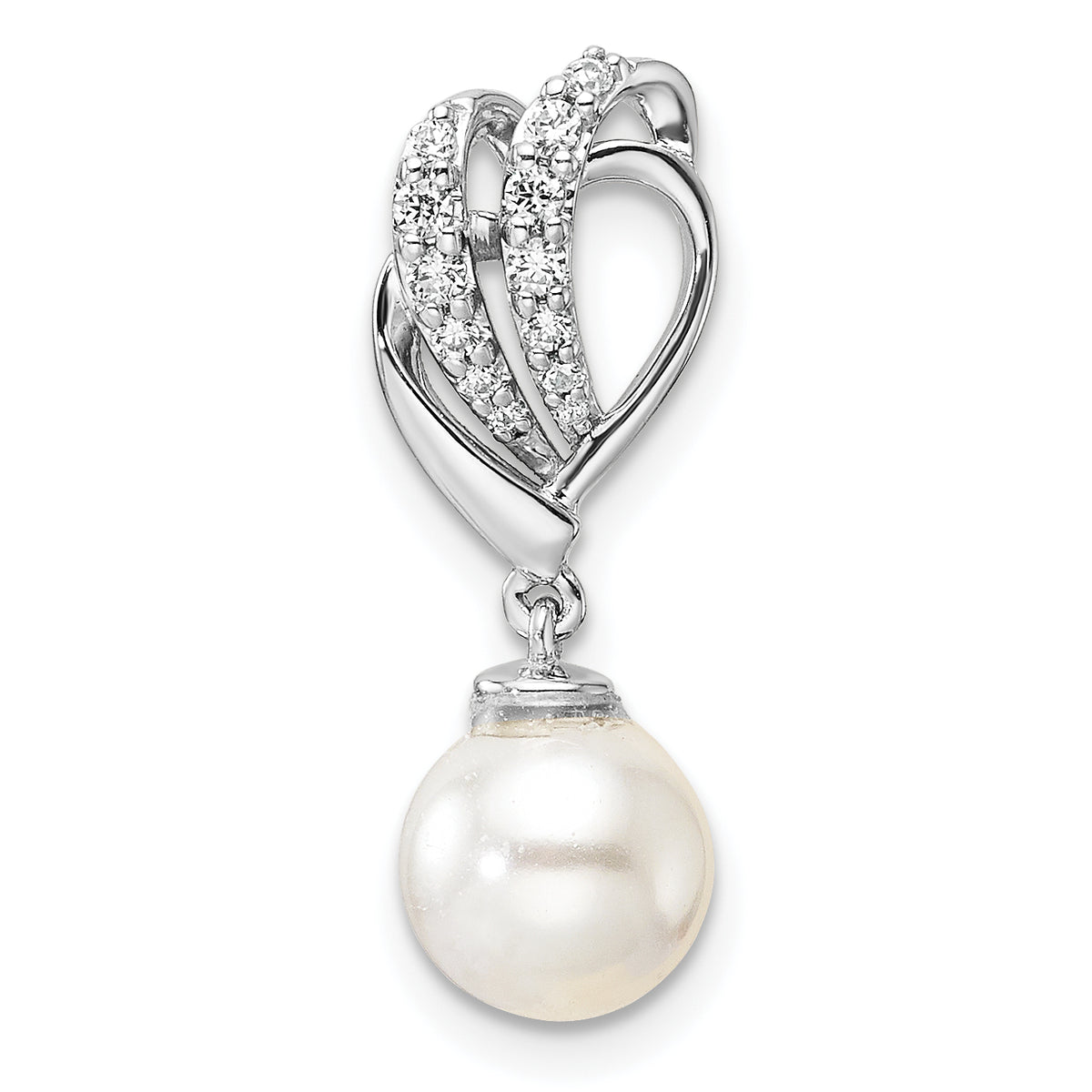 14K White Gold Polished Diamond and Pearl Chain Slide-PM10189-011-WAA