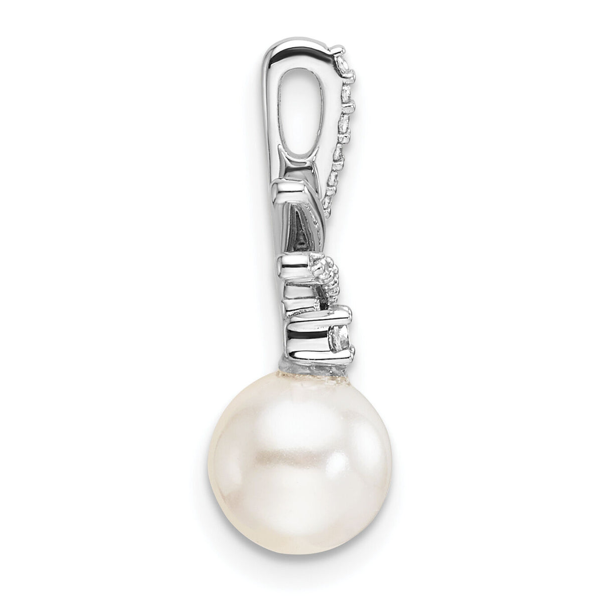 14K White Gold Polished Diamond and Pearl Chain Slide-PM10193-009-WAA