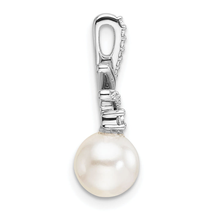 14K White Gold Polished Diamond and Pearl Chain Slide-PM10193-009-WAA