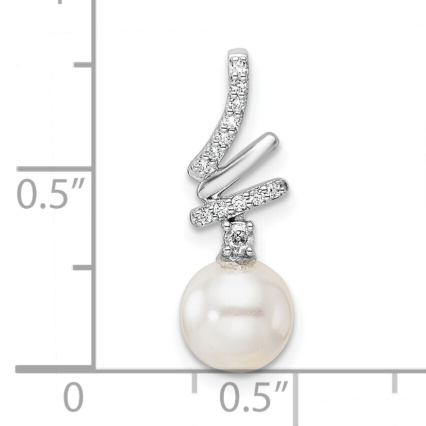 14K White Gold Polished Diamond and Pearl Chain Slide-PM10193-009-WAA