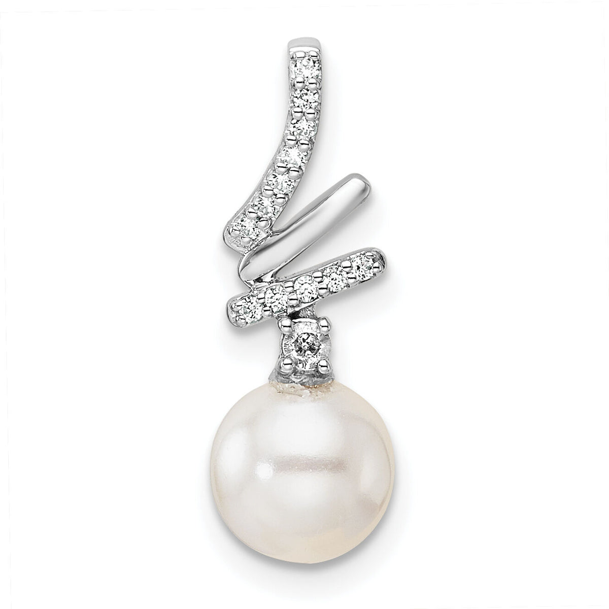 14K White Gold Polished Diamond and Pearl Chain Slide-PM10193-009-WAA