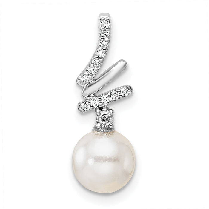 14K White Gold Polished Diamond and Pearl Chain Slide-PM10193-009-WAA