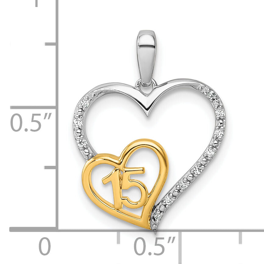 14K Two-tone Polished Diamond Quinceanera Heart Pendant-PM10196-005-WYAA