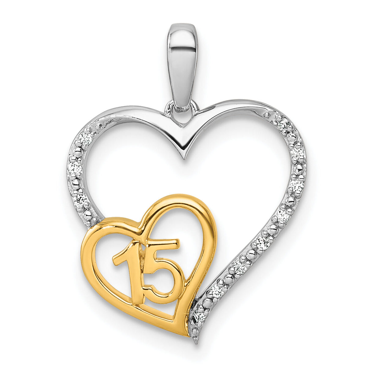 14K Two-tone Polished Diamond Quinceanera Heart Pendant-PM10196-005-WYAA