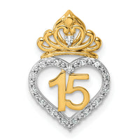 14K Two-tone Polished Diamond Quinceanera Heart/Crown Chain Slide-PM10197-008-YWAA