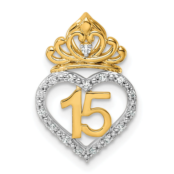 14K Two-tone Polished Diamond Quinceanera Heart/Crown Chain Slide-PM10197-008-YWAA