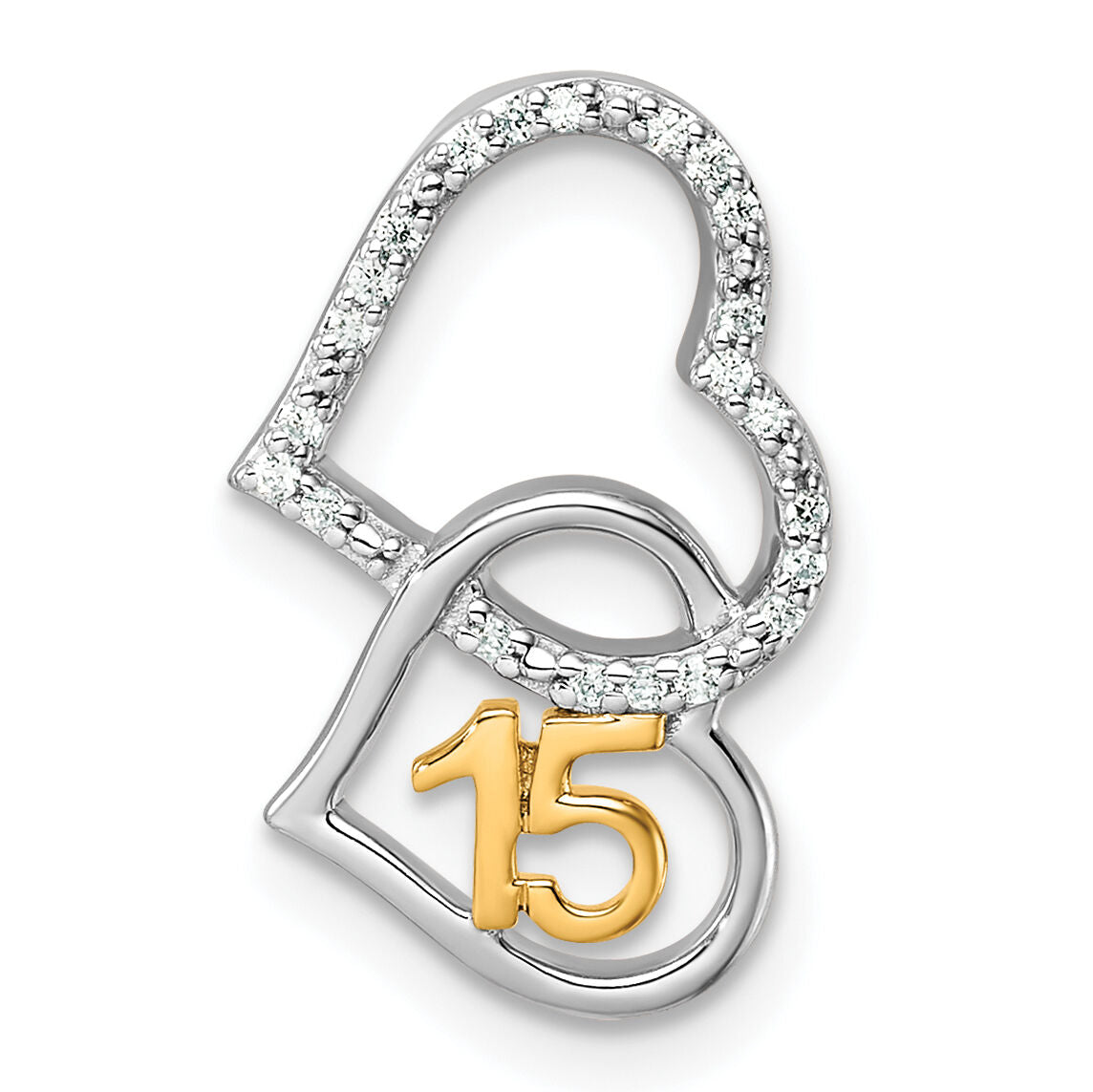 14K Two-tone Polished Diamond Quinceanera Double Heart Chain Slide-PM10198-009-WYAA