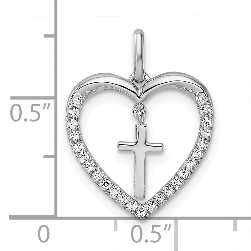 14K White Gold Polished Diamond Heart Dangle Cross Pendant-PM10217-015-WAA
